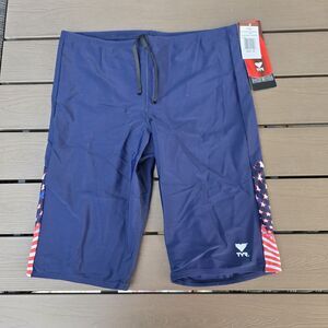 TYR Men's Tyreeco Nylon Navy/American Vicotry Swimsuit Jammer Sz 38 NEW